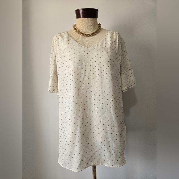 ALFRED SUNG Cream Polka Dot Blouse. Short Bell Sleeves.  Size XL - Picture 2 of 12